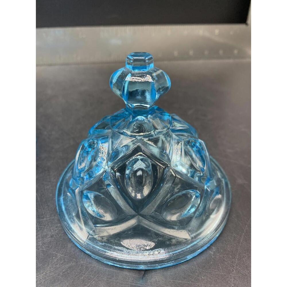 Vintage Blue Glass Candy Covered Lid Dish Vase Pedestal - Picture 11 of 11